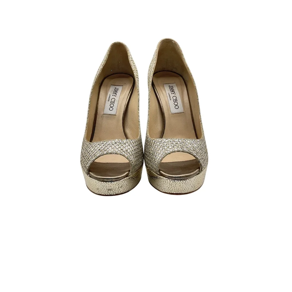 Jimmy Choo Sparkling Champagne Peep Toe Platform Pumps Size EU 36.5 / US 6.5